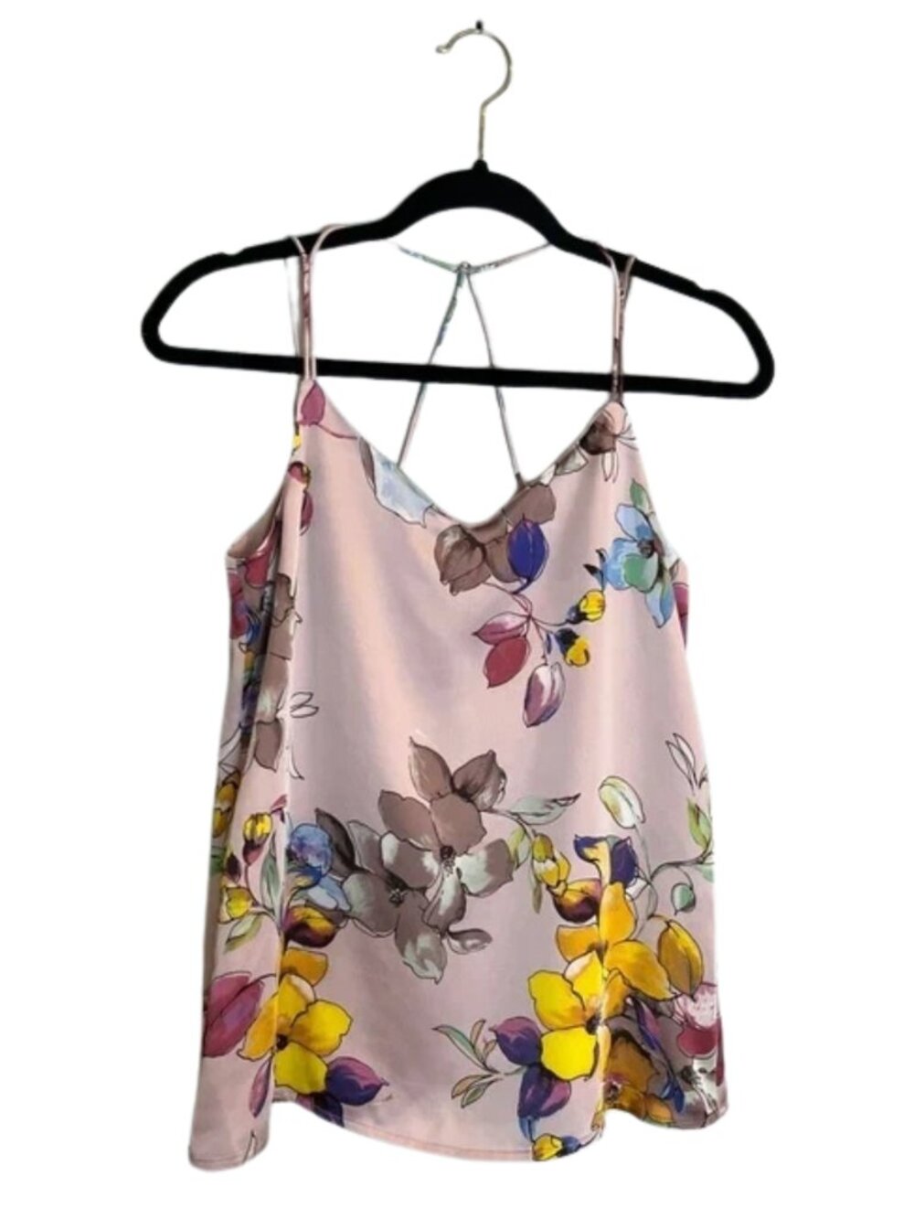 LTD Women's Boho Floral Camisole Spaghetti Strap Tank Top Light Pink Size XS